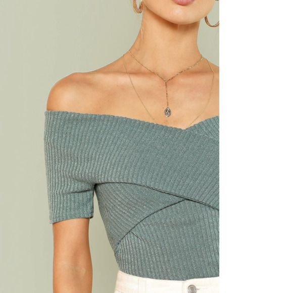 SHEIN Ribbed Off-the-Shoulder Crisscross Top - Picture 4 of 7